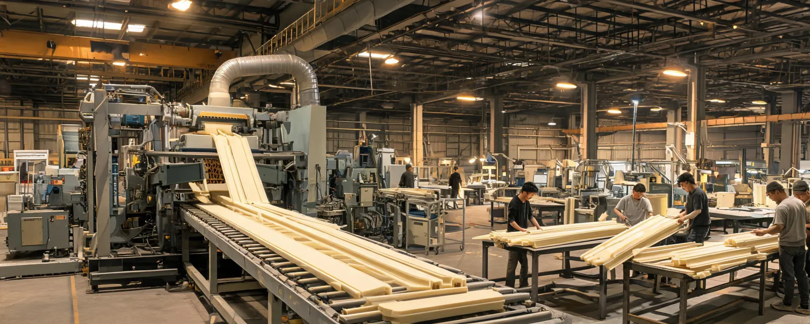 Fypon millwork plant floor with profile tooling and QC benches