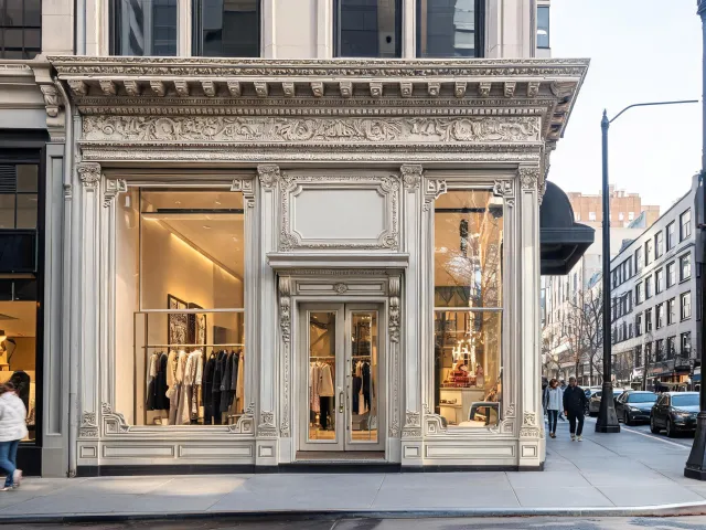 Commercial storefront with architectural trim accents
